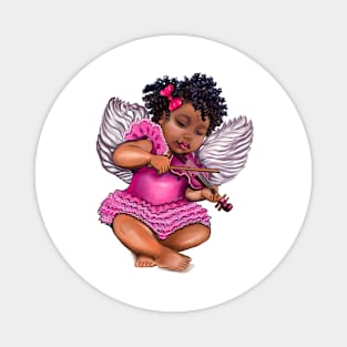 Cute black African American baby in pink playing the violin - angelic Cherub angel Magnet